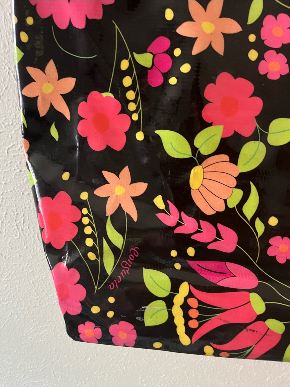 Consuela Black Floral Tote with Pink and Green Accents - Picture 4 of 5